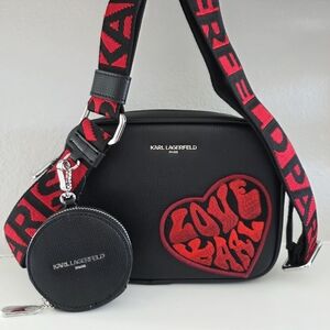 Karl Lagerfeld Paris Valentine Love Crossbody Bag Black/Red & Coin Purse